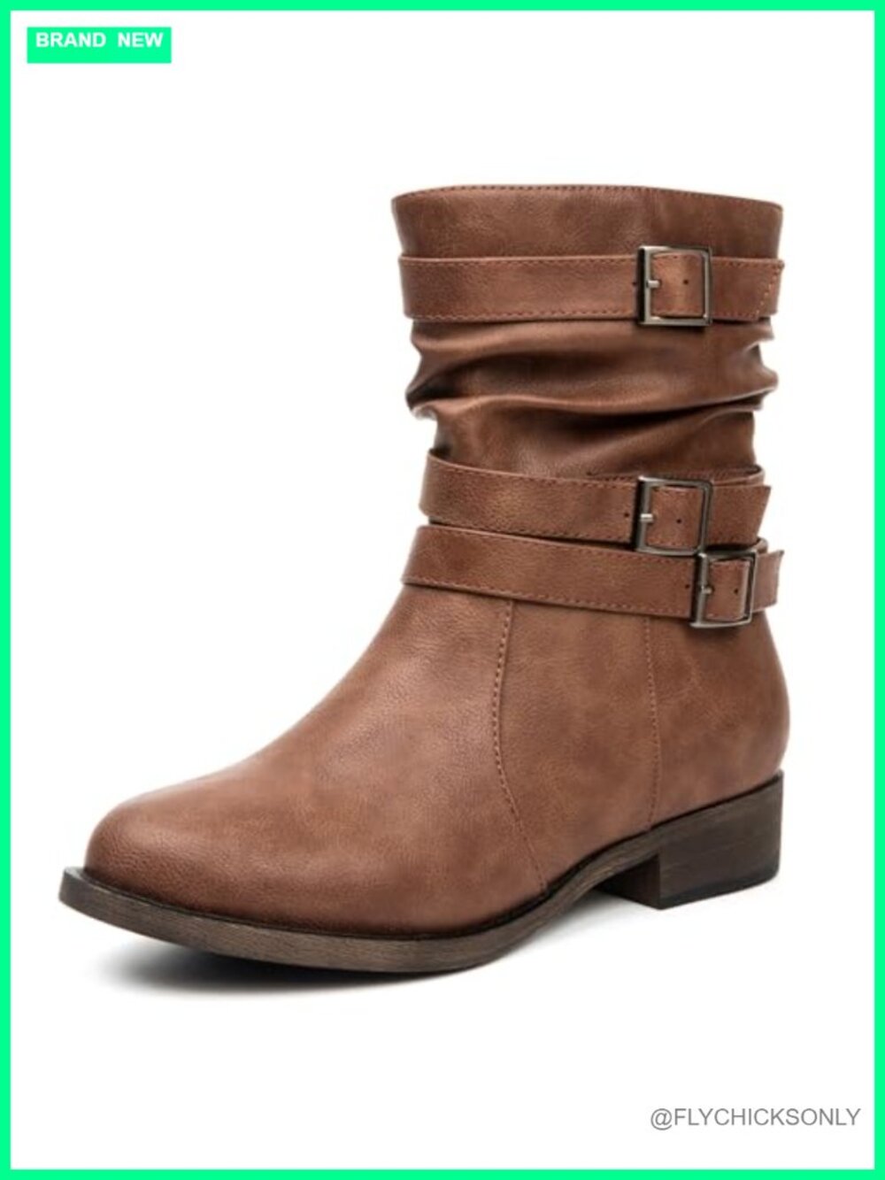 Faux Leather Mid-Calf Boots Low Heel Side Zip Women's